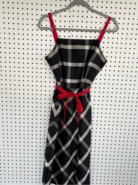 Black and white Plaid Midi Dress with Red Accents
No brand